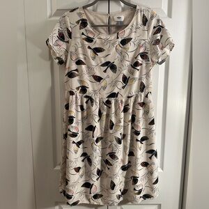 Old Navy Bird Print Dress Ivory Black Small Tall